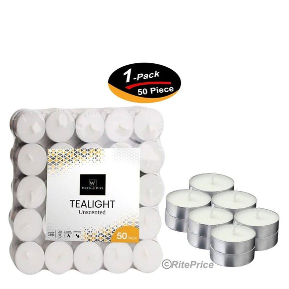 50PCS (1 Pack) Tealight Unscented White Candles 2.5 Hour Burn Time Dripless -New - Picture 1 of 11
